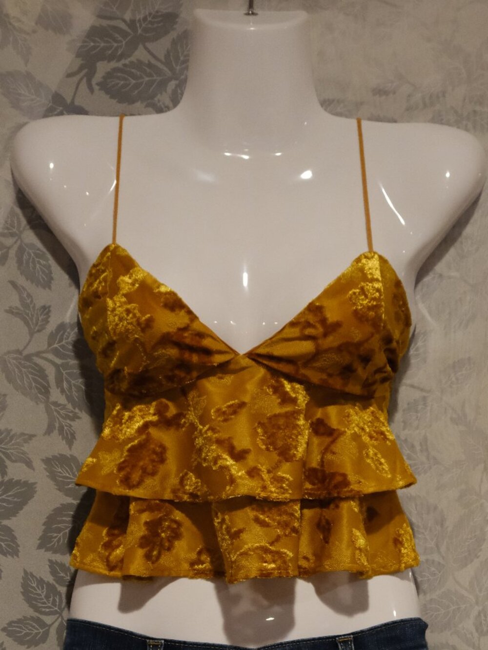 Dress Forum by Angeles Mustard Velvet Crop Tank Top | 90s Inspired Velour Cami